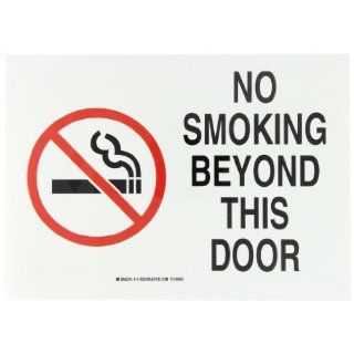 Brady 141920 14" Width x 10" Height B 302 High Performance Polyester, Red and Black on White Self Sticking Sign, Legend "No Smoking Beyond This Door" (with Picto) Industrial Warning Signs