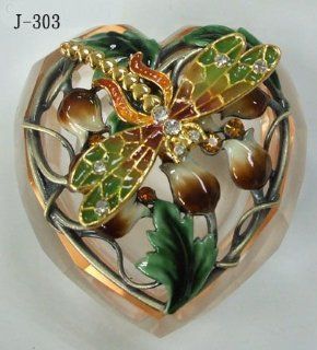 Welforth J 303 Brown/green Dragonfly Jewelry BOX W/heart Shaped Base 2.25"h  Other Products  