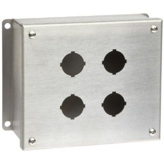 Rittal 8017718 14 Gauge Type 304 Stainless Steel 4 Hole Standard Pushbutton Box, 6 7/32" Width x 7 15/64" Height x 2 63/64" Depth Electrical Boxes
