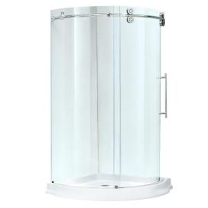 Vigo 36 in. x 79 in. Frameless Bypass Round Shower Enclosure in Chrome with Right Base VG6031CHCL36WR