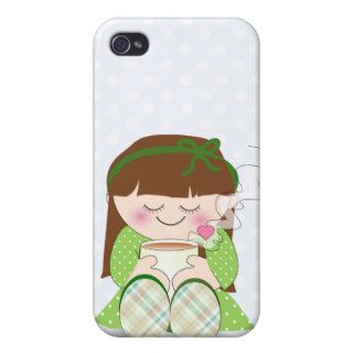 Relax Cute Kawaii Girl Relaxing with Tea / Coffee iPhone 4/4S Case