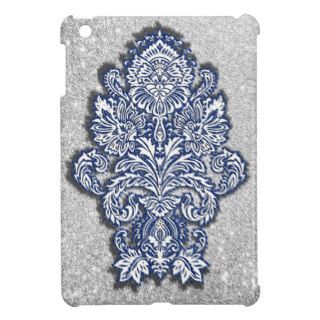 Designer Damask Blue on Gray iPad Mini Covers