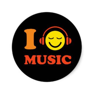 I love music happy smiley face with headphones sticker