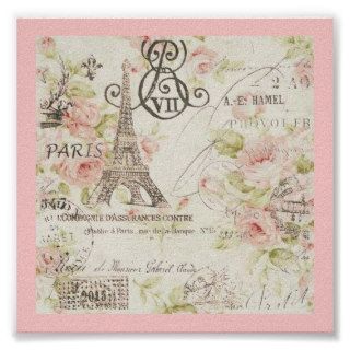 Chic Vintage Floral Paris Eiffel Tower Posters