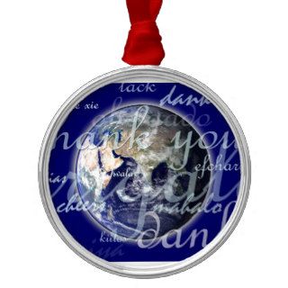 Thank you over earth in different languages christmas tree ornament