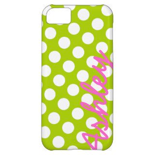 Trendy Polka Dot Pattern with name   green pink iPhone 5C Covers