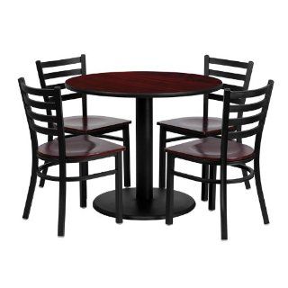 36'' Round Mahogany 5 PC Table Set with Mahogany Wood Seats   Dining Room Furniture Sets