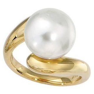 Jewelplus South Sea Cultured Pearl Ring 14K Yellow 12.00 Mm Fashion Full Button Jewelry