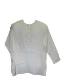 Yoga Trendz Mens White Bohemian Crinkled Gauze Cotton Tunic Shirt Clothing