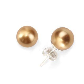 'Olive n Figs' Sterling Silver Crystal Pearl Stud Earring   Bright Gold (8mm)   MADE WITH SWAROVSKI ELEMENTS Jewelry