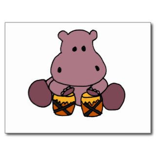 XX  Awesome Hippo Playing Bongo Drums Post Cards