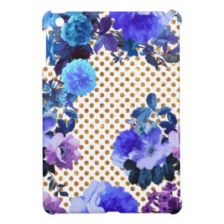 Elegant Teal Floral Pattern Girly Gold Polka Dots iPad Mini Covers