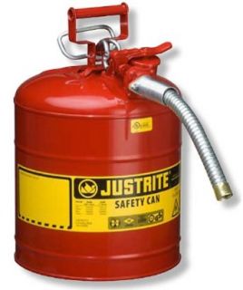 Justrite AccuFlow 7250130 Type II Galvanized Steel Safety Can with 1" Flexible Spout, 5 Gallons Capacity, Red