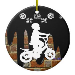 BICYCLE BOY BRICK BACKGROUND PRODUCTS ORNAMENTS