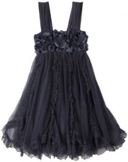 Mimi & Maggie Girls 2 6x Cluster Roses Handkerchief Dress,Dark Grey,2T Clothing