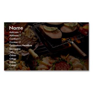Delicious Grilled salmon, beef steaks and cocktail Business Card Template