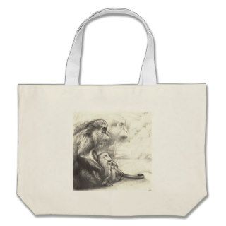 Unique Monkey Pencil Drawing Canvas Bags