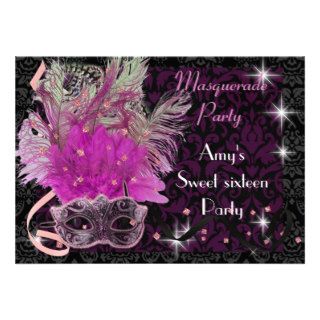 Pink & purple masquerade sweet 16 Birthday party Custom Announcement