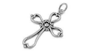 Sterling Silver Vintage Heart Cross Pendant Celtic Design Solid 925 Italy 39mm (Pendant ONLY) Jewelry