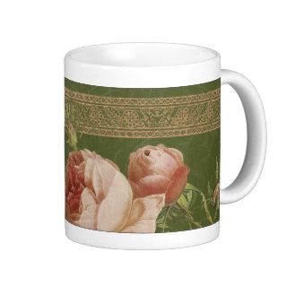 Indian Rose in Dusty Peach and Olive Green Mugs