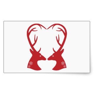 Christmas deer head heart rectangular sticker