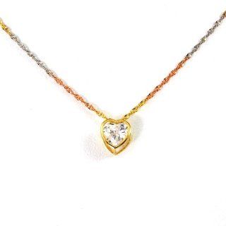 14k Yellow Gold Big Heart Cut Bezel Set CZ with Tri Tone Chain Necklace (16 Inches) Pendant Necklaces Jewelry