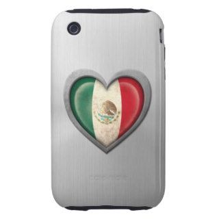 Mexican Heart Flag Stainless Steel Effect Tough iPhone 3 Cases