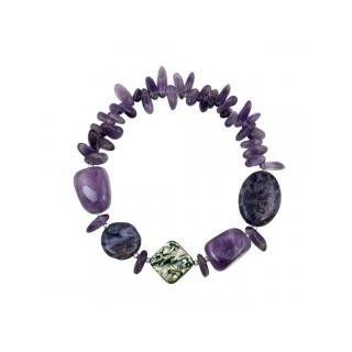 Abalone, Amethyst Chips & Nuggets Fashion Stretch Bracelet w/Silver Beads Jewelry