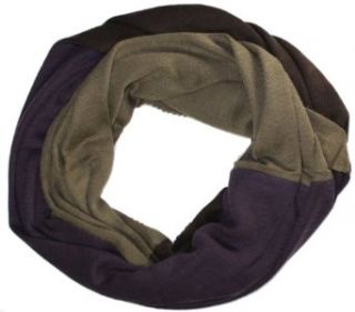 LibbySue Wide Striped, Color Blocked Smooth Knit Infinity Scarf Brown, Taupe, Plum Purple Fashion Scarves