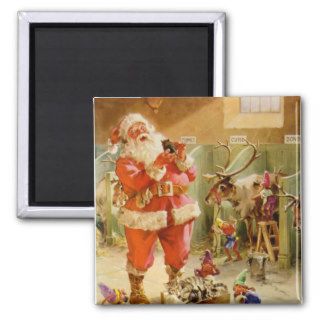 Santa Claus in his North Pole Reindeer Stables Refrigerator Magnet