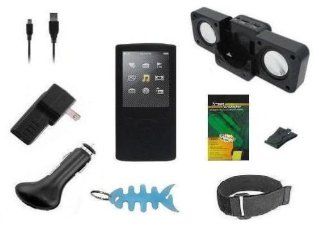 9 Items Accessory Combo Kit for Sony Walkman E Series Walkman (NWZ E353 & NWZ E354) Includes Black Silicone Skin Case Cover, Armband, Belt Clip, LCD Screen Protector, USB Wall Charger, USB Car Charger, 2in1 USB Data Cable, Foldable Mini Speakers and L