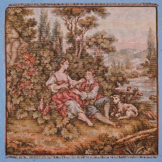 Authentic Italian Tapestry Couple with Sheep by Lake   TP354 20"x20"  