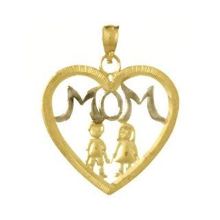 14k Gold Talking Necklace Charm Pendant, Heart With 2 Kids & White Mom Cut out I Jewelry
