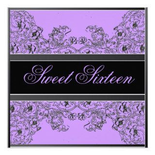 Sweet 16 Elegant Ribbon Black Purple Invitation