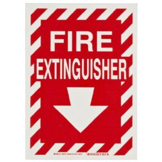 Brady 80162 14" Height, 10" Width, B 324 Polyester, Green On Red Color Glow In The Dark Fire And Exit Sign, Legend "Fire Extinguisher (With Picto)" Industrial Warning Signs