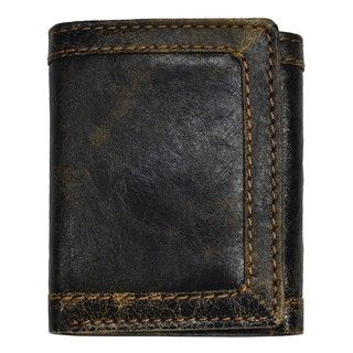 Men's Black Distressed Leather Tri fold Wallet YL Men's Wallets