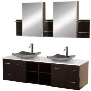 Wyndham Collection Avara 72 in. Vanity in Espresso with Double Basin Stone Vanity Top in White and Medicine Cabinets WCS007SH72ESWHGS1