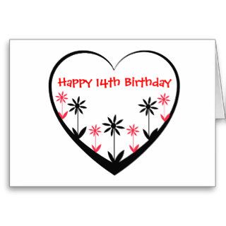Happy 14th Birthday, open heart with flowers Card