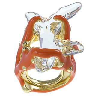 Kenneth Jay Lane Coral Enamel and Crystal Branch Ring Kenneth Jay Lane Fashion Rings