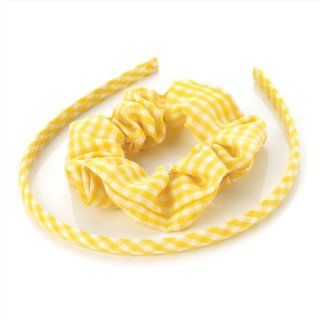 Hair Set   Yellow Gingham Print Fabric Covered Alice Band and Scrunchie Hair Band Set Jewelry