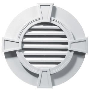 Builders Edge 30 in. Round Gable Vent with Keystones #001 White 120033030001