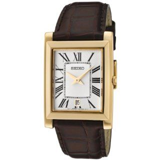 Seiko Men's SKP362 Off White Dial Brown Leather Watch Watches