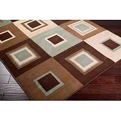 Meticulously Woven Contemporary Brown/Green Free form Geometric Squares Rug (7'9 x 11'2) Surya 7x9   10x14 Rugs
