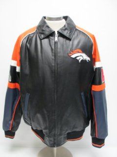 2013 Denver Broncos Leather Jacket (Black/Blue/Orange, 2XL)  Sports Fan Outerwear Jackets  Sports & Outdoors