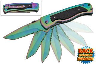 port A P 331 RB. 8" Rainbow Traditional Tanto Blade Folding Knife W/Clip knife blade steel weapon dagger  Folding Camping Knives  Sports & Outdoors