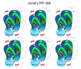 Set of 6 Luggage Tag, 2.3 x 4.35 inches Flip Flop Shape, Palm Tree Beach Lenticular Flip Effect, Item# LTFF 368  