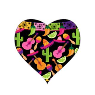 Fiesta Party Sombrero Cactus Limes Peppers Maracas Heart Sticker