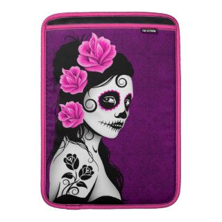 Day of the Dead Sugar Skull Girl   purple MacBook Sleeve