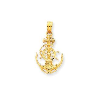 Small Anchor, Ship's Wheel and Rope Pendant in 14k Yellow Gold Jewelry