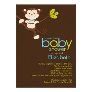 Cute Monkey Boy Baby Shower Invitation